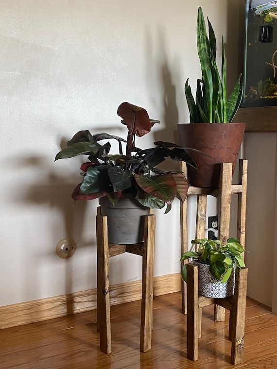 Farmhouse Plant Stand L Plant Stand Trio L Houseplant Decor L – Etsy Inside Set Of Three Plant Stands (View 6 of 15)