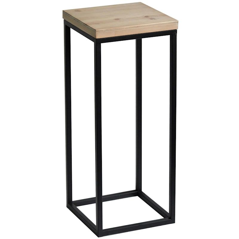 Fiona Wood Top Plant Stand With Metal Base, Small | At Home Within Iron Base Plant Stands (View 6 of 15)
