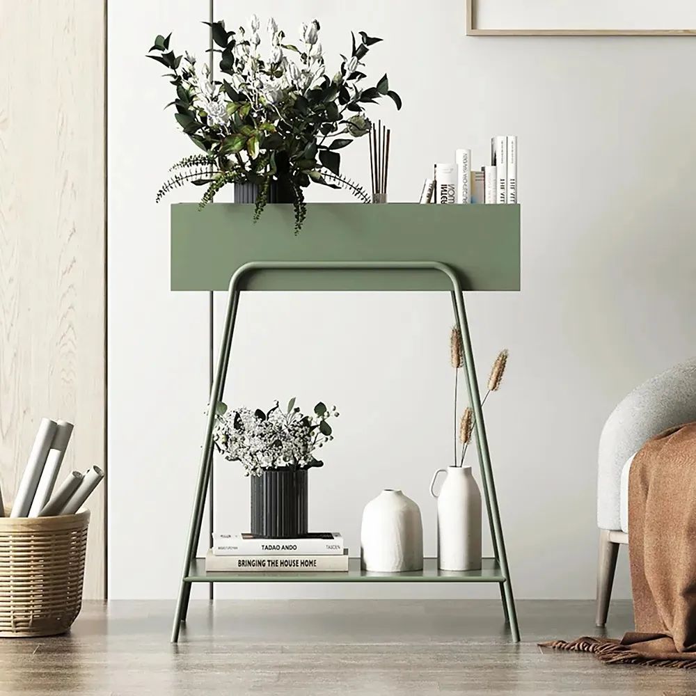 Green Rectangular 2 Tier Plant Stand Indoors Display Shelf Storage Shelving  Metal Homary Intended For Two Tier Plant Stands (View 6 of 15)