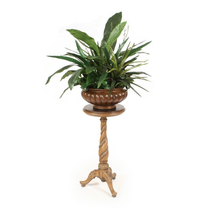 Greenery In Brown Fluted Bowl With Spiral Plant Stand – Distinctive Designs Throughout Plant Stands With Flower Bowl (View 1 of 15)