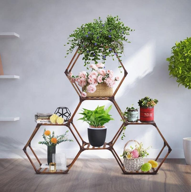 Hexagon Plant Stand Indoor Large 7 Tiers Wood Outdoor | Ebay With Hexagon Plant Stands (View 4 of 15)