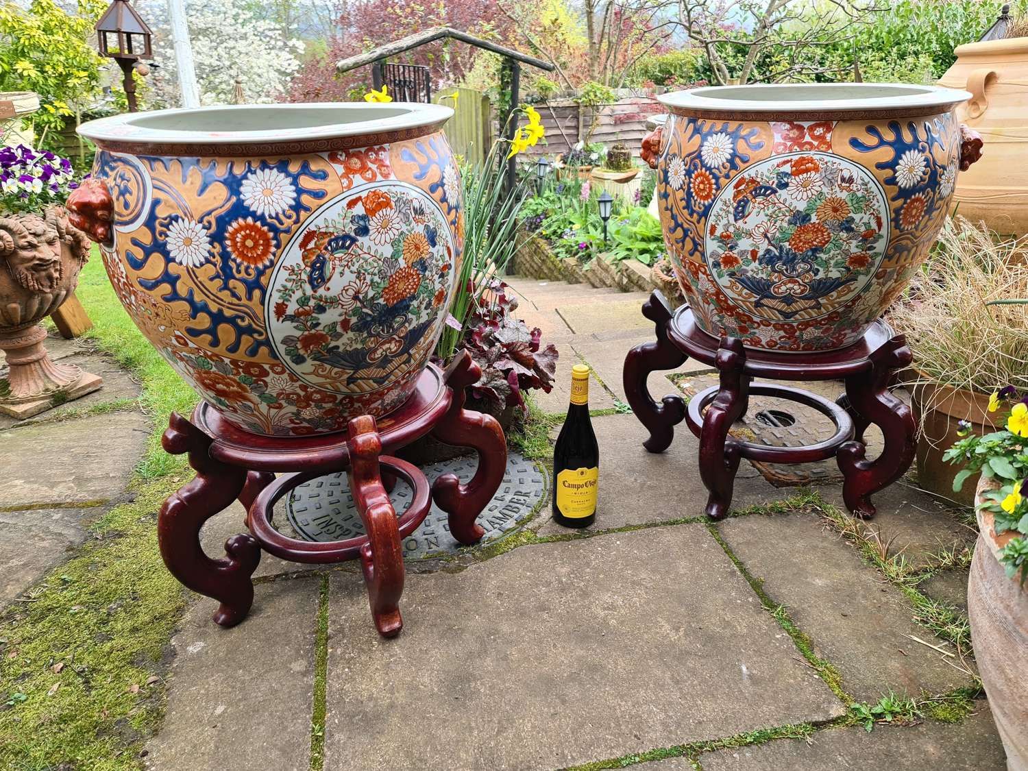 Huge Pair Of Chinese Fish Bowl Jardinieres On Stands With Fishbowl Plant Stands (View 15 of 15)