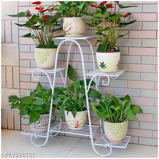 Iron Plant Stand/plant Stand For Balcony/flower Pot Stand/pot Stand For  Outdoor Plants/planter Stand/6 Pot Holder (white, L 32 X W 10 X H 29 Inches) For White 32 Inch Plant Stands (View 1 of 15)