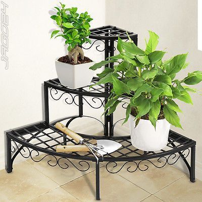 Iron Plant Stand Shelf 3 Tier Garden Patio Indoor Corner Outdoor Storage  Round | Indoor Patio Furniture, Plant Stand, Garden Boxes With Iron Base Plant Stands (View 4 of 15)