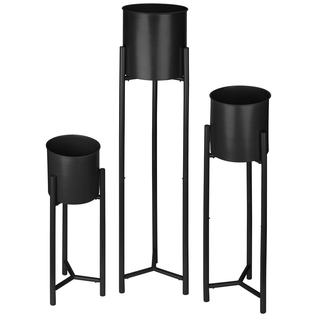Koyal Wholesale 3 Pc Black Metal Modern Drum Planter Stands, Minimal Plant  Risers, Industrial Floor Vase Stands – Walmart Regarding Black Plant Stands (View 6 of 15)