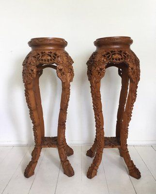 Large Mid Century Brown Hand Carved Plant Stands, Set Of 2 For Sale At  Pamono For Carved Plant Stands (View 3 of 15)