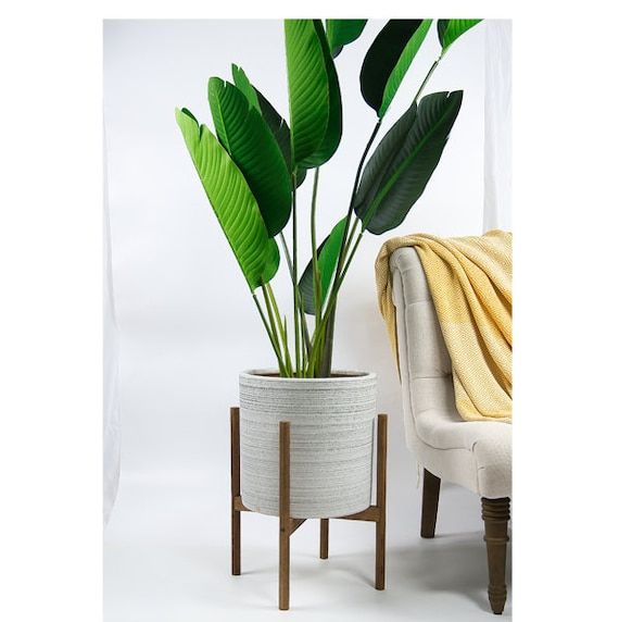 Large Plant Stand With Pot Mid Century Modern Planter Wood – Etsy Throughout Wide Plant Stands (View 11 of 15)
