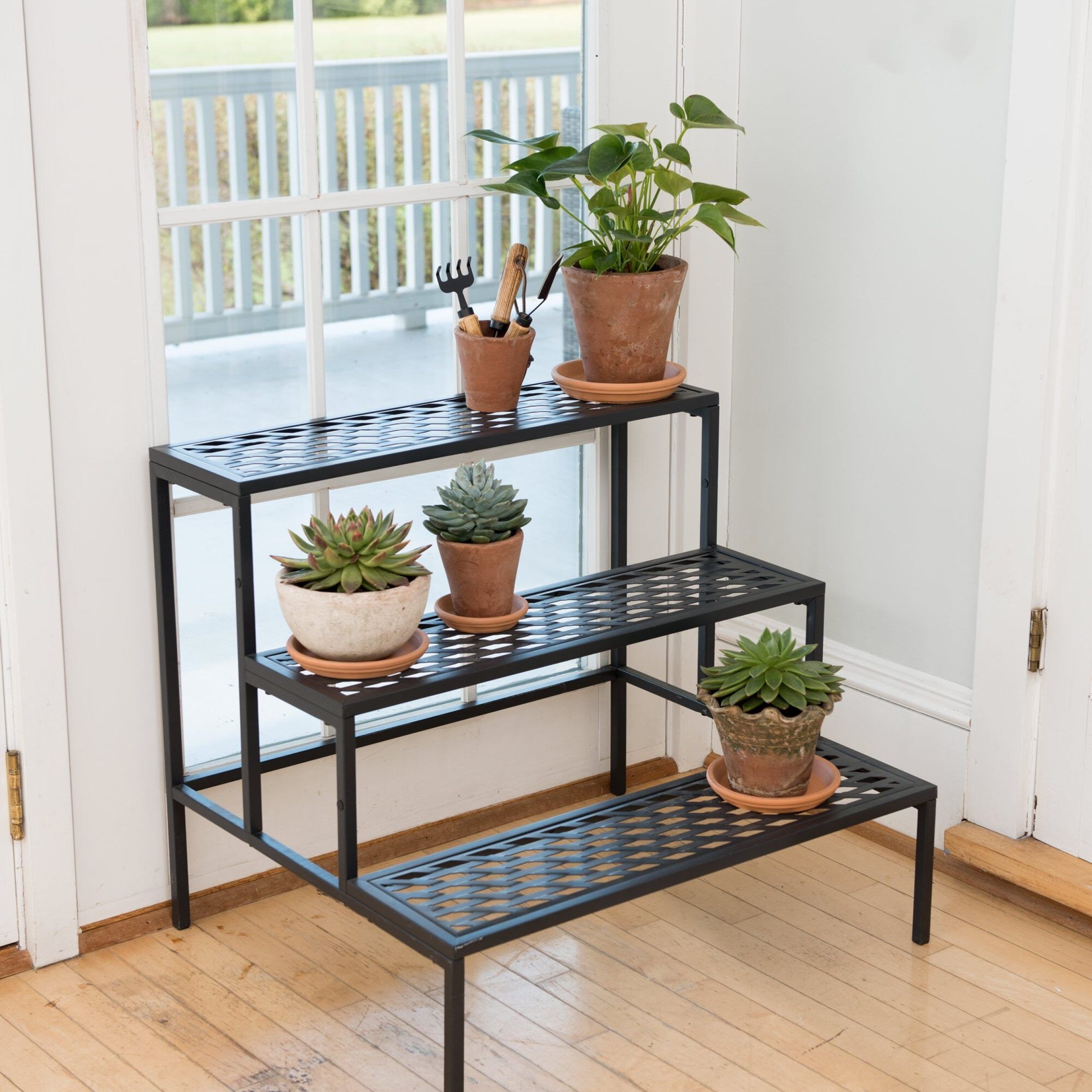 Lattice Multi Tiered Plant Stand – Black | Gardener's Supply Throughout Three Tiered Plant Stands (View 3 of 15)