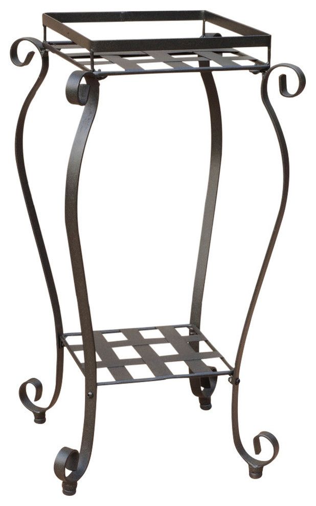 Mandalay Square Iron Plant Stand, Antique Black – Mediterranean – Planter  Hardware And Accessories  International Caravan | Houzz Pertaining To Iron Square Plant Stands (View 6 of 15)