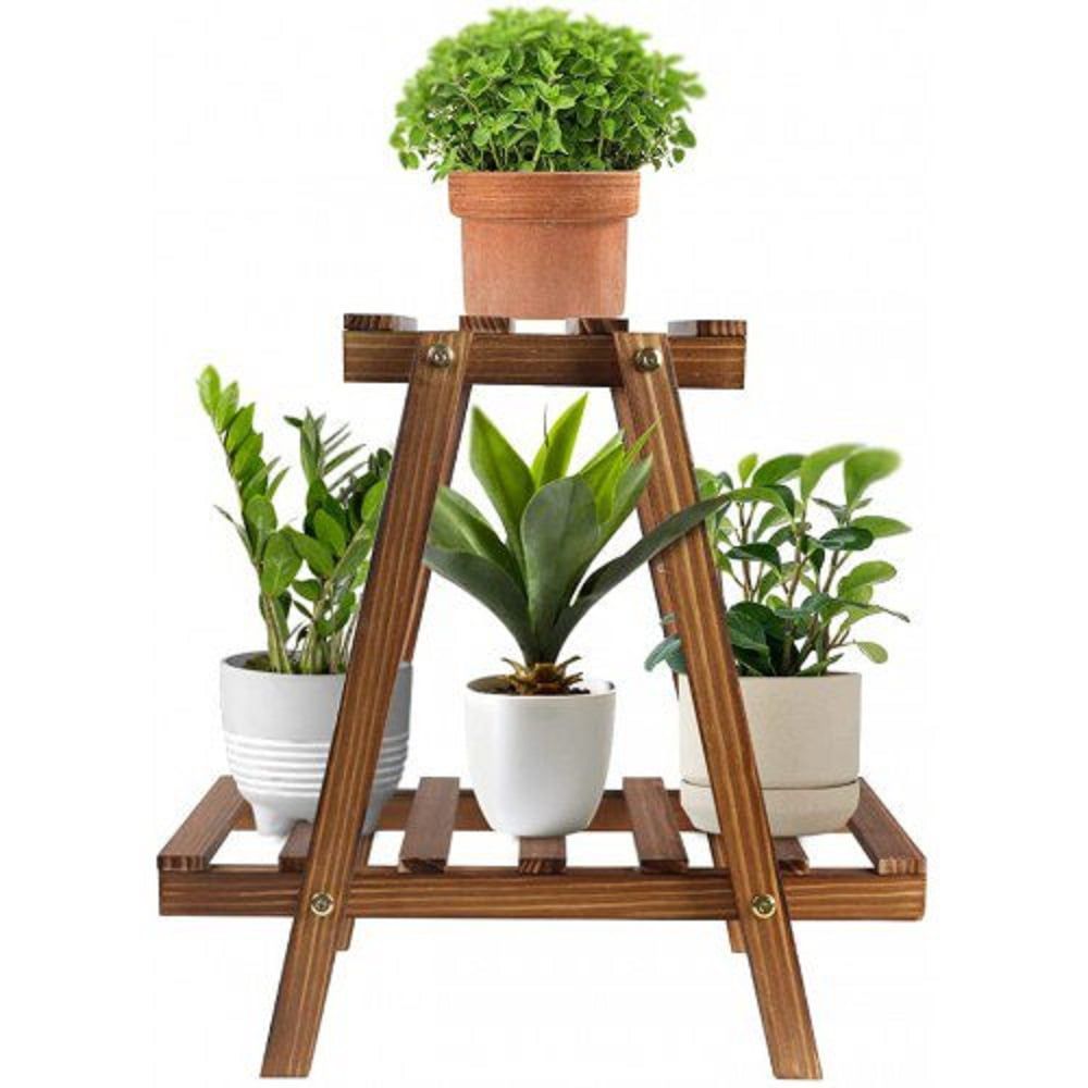 Meidong Plant Stand For Indoor Plants, Outdoor Tiered Plant Shelf For  Multiple Plants, 2 Tiers 4 Potted Wood Plant Holder Table Stand For Patio  Garden Living Room Yard(15. 7" X  (View 11 of 15)
