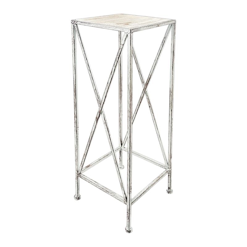 Metal Plant Stand With Wood Top Grey, Large | At Home Intended For Metal Plant Stands (View 3 of 15)