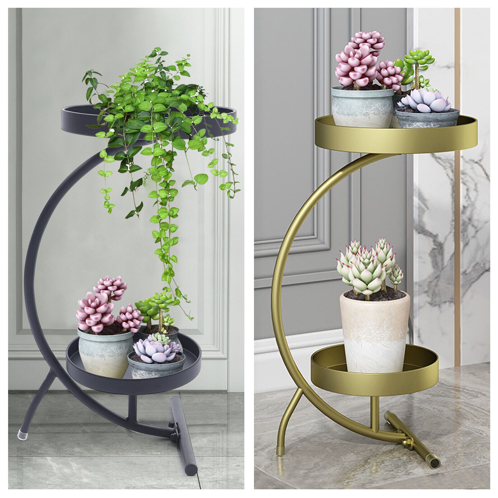Metal Tall Plant Stand 2 Tier Flower Pot Display Shelf Rack Holder Black  Home | Ebay With Two Tier Plant Stands (View 15 of 15)