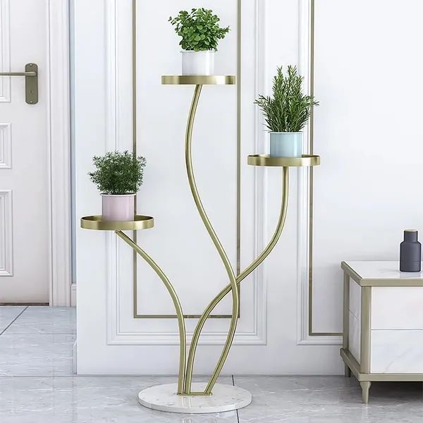 Modern Tall Metal Plant Stand Indoor 3 Tier Corner Planter In Gold Homary Throughout Indoor Plant Stands (View 8 of 15)