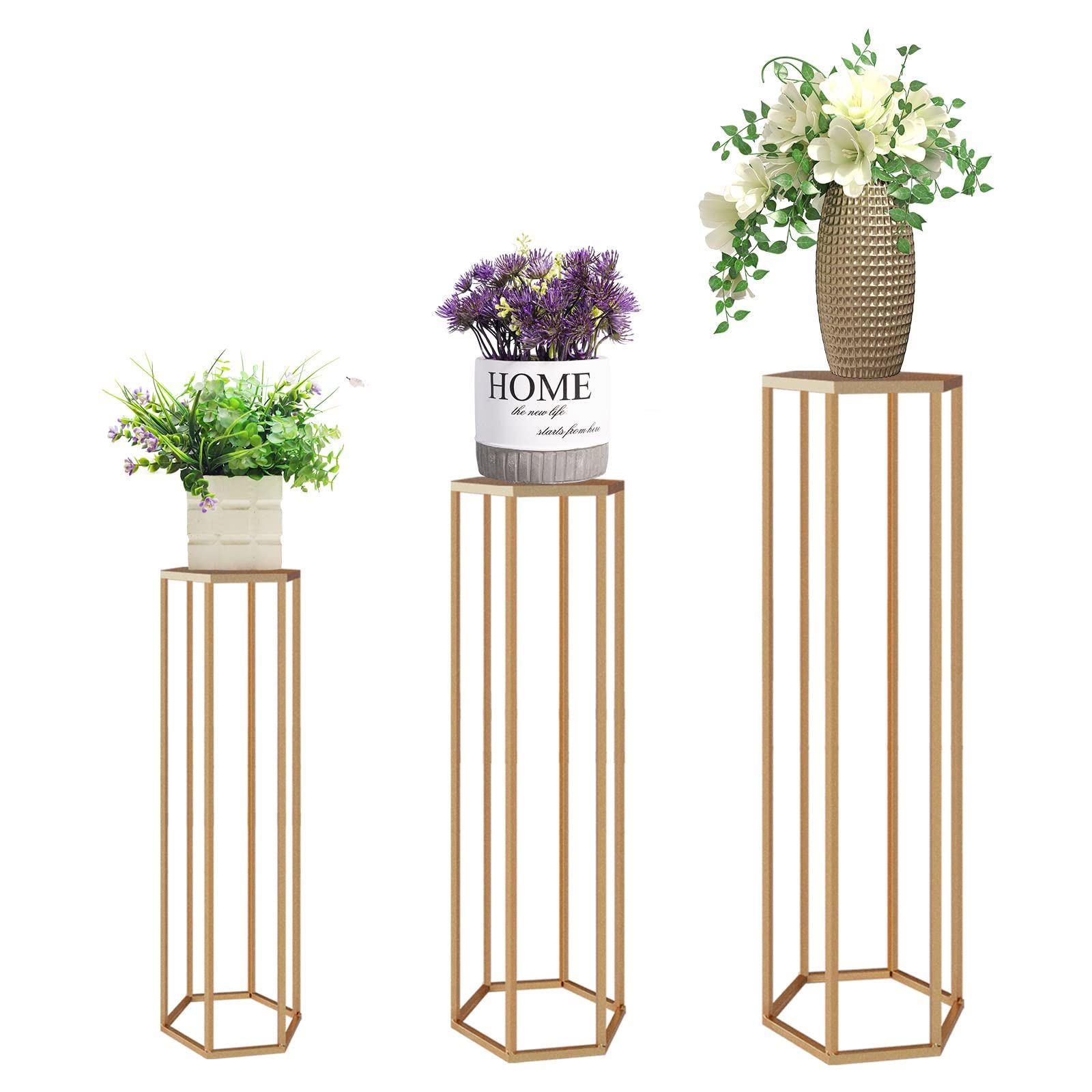 Mxfurhawa Plant Stand Set Of 3 Hexagon Metal Plant Shelf For Indoor And  Outdoor, Gold – Walmart In Set Of 3 Plant Stands (View 13 of 15)