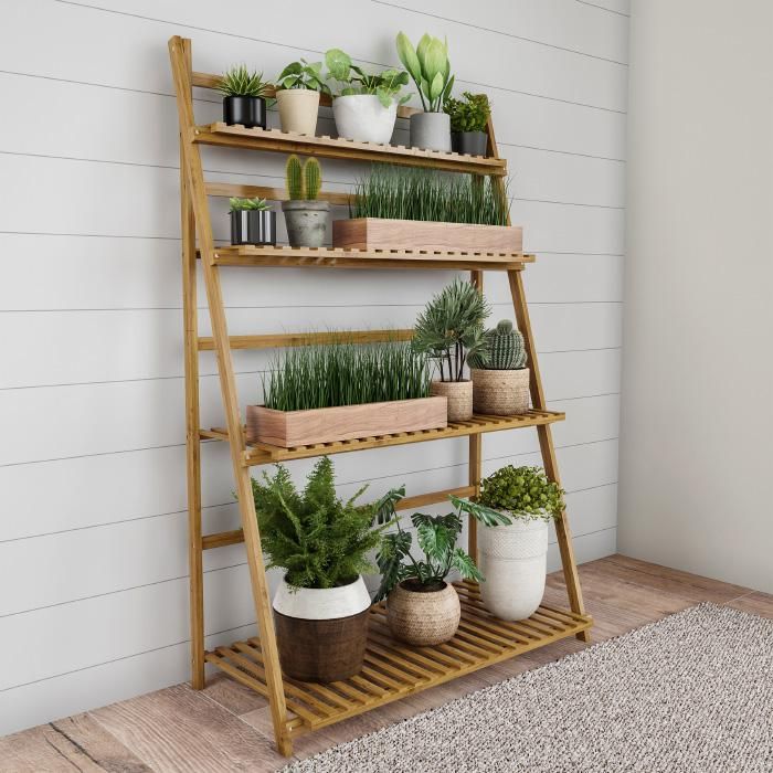 Nature Spring Ladder Plant Stand 4tier Freestanding Storage Shelf  Tan –  20434518 | Hsn Throughout 4 Tier Plant Stands (View 5 of 15)