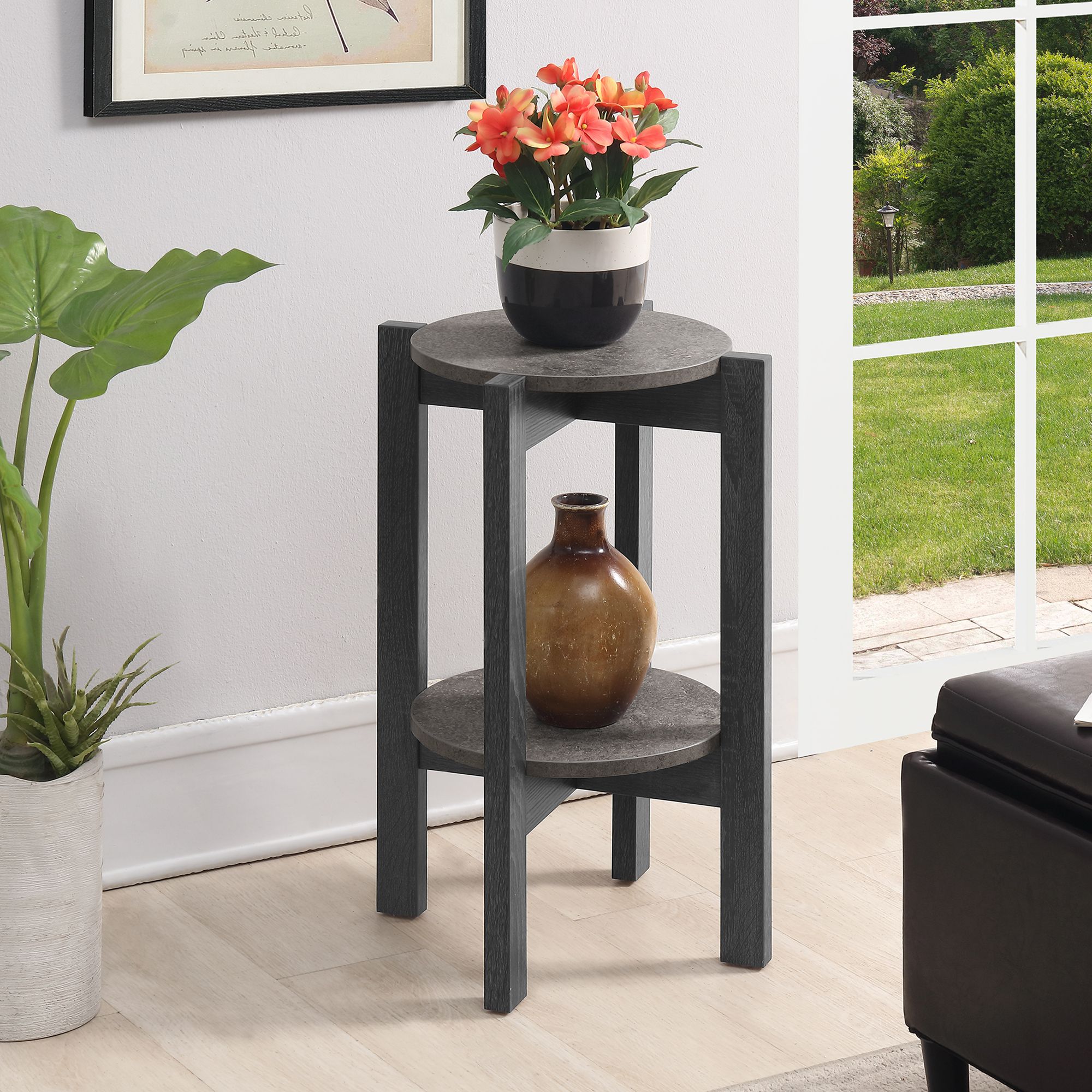 Newport Medium 2 Tier Plant Stand, Faux Cement/weathered Gray – Walmart For Weathered Gray Plant Stands (View 6 of 15)