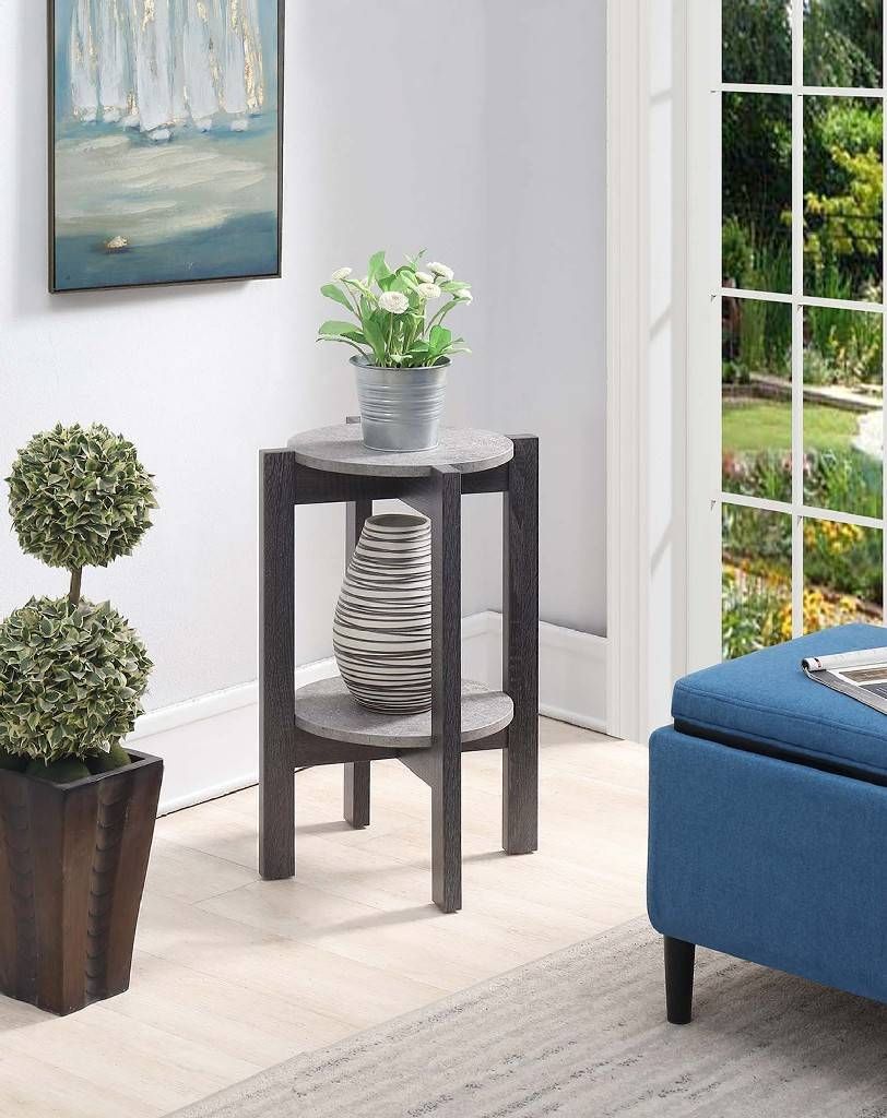 Newport Medium Plant Stand In Faux Cement / Weathered Gray – Convenience  Concepts 121151cmwgy Within Weathered Gray Plant Stands (View 9 of 15)