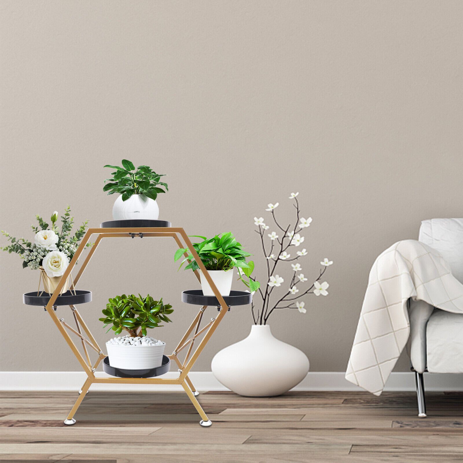 Outdoor Indoor Hexagon Metal Plant Stand Planter Pot Shelf For Home Garden  Decor | Ebay With Hexagon Plant Stands (View 13 of 15)