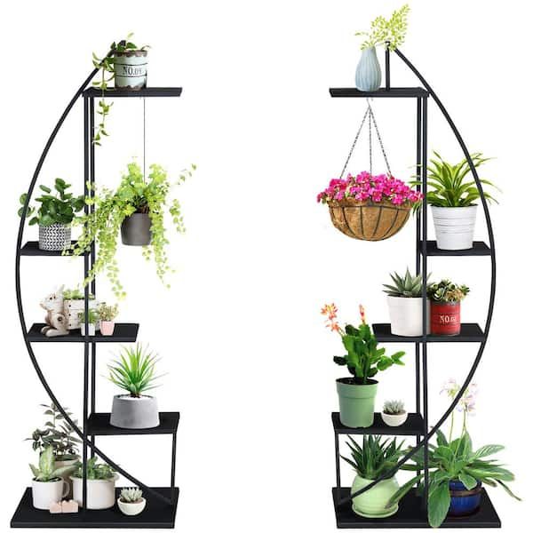Outsunny Black 5 Tier Iron Plant Stand Half Moon Shape (2 Pack) 845 745bk –  The Home Depot With Regard To Iron Plant Stands (View 13 of 15)