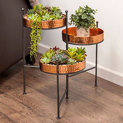 Panacea 3 Tiered Plant Stand, Hammered Copper Finish,  (View 9 of 15)