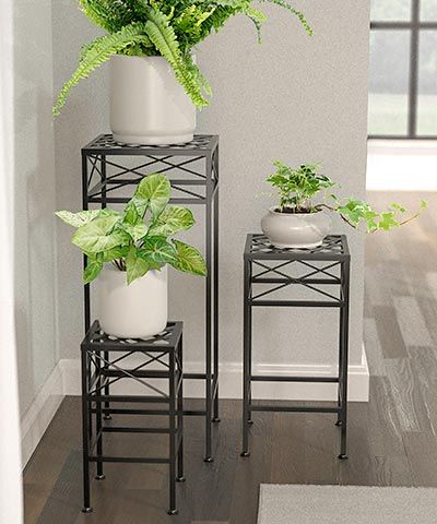 Panacea Cross Hatch Square Plant Stands, Black, Set Of 3 At Bestnest With Set Of 3 Plant Stands (View 11 of 15)
