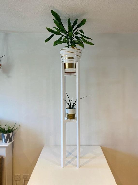 Plant Pot Stand In White Extra Tall Wooden Plant Stand Hand – Etsy Regarding White Plant Stands (View 3 of 15)