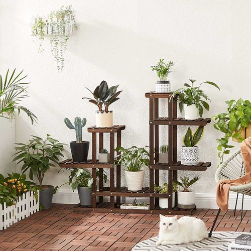 Plant Stand Rustic Dark Brown | Songmics Intended For Brown Plant Stands (View 10 of 15)