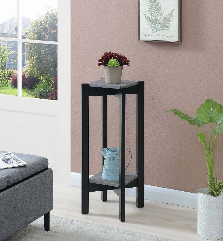 Planters & Potts Deluxe Square Plant Stand In Faux Cement/black –  Convenience Concepts 121156cmbl Throughout Deluxe Plant Stands (View 7 of 15)