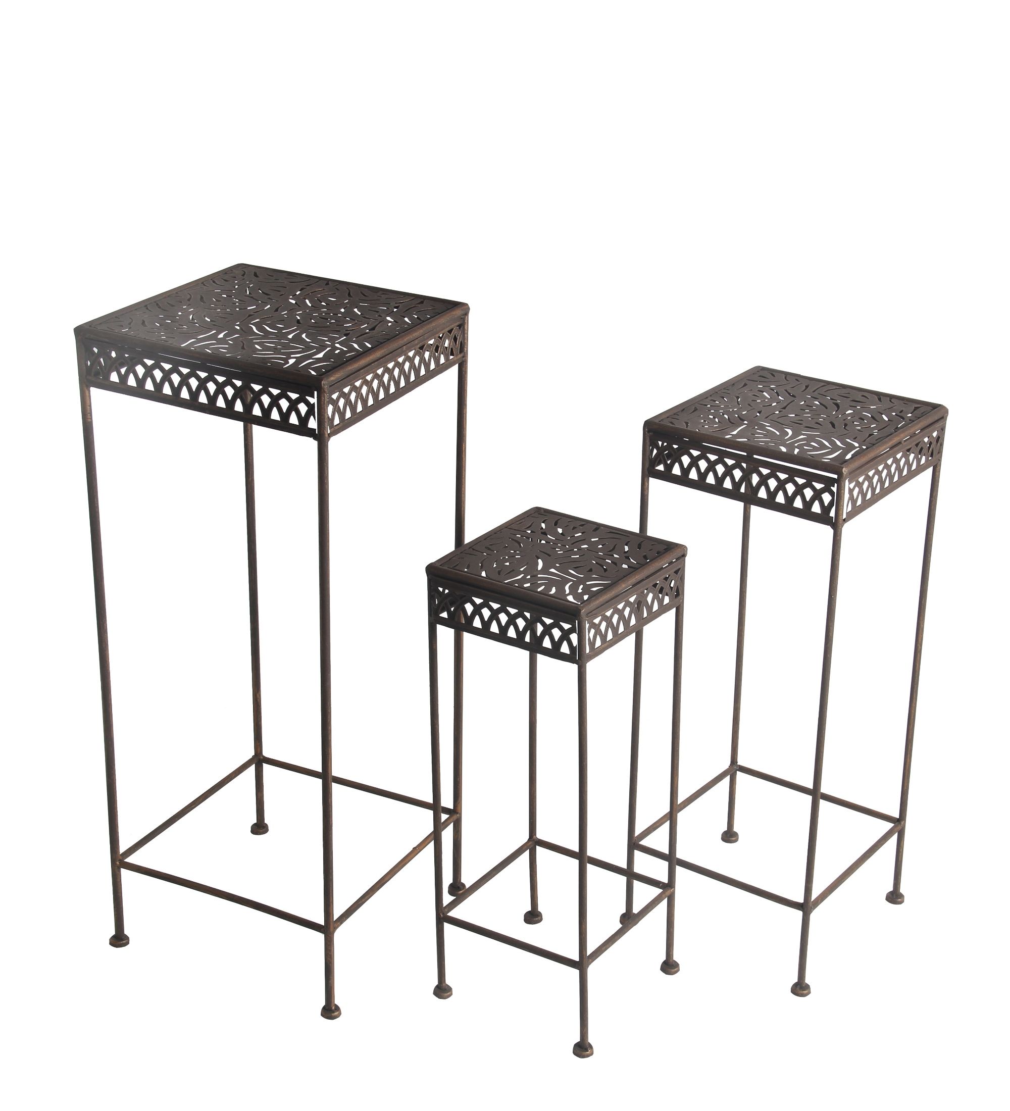 Privilege International Square Dark Bronze Finished Iron Plant Stand With  Square Brace Base – Set Of 3 – Walmart In Iron Square Plant Stands (View 10 of 15)