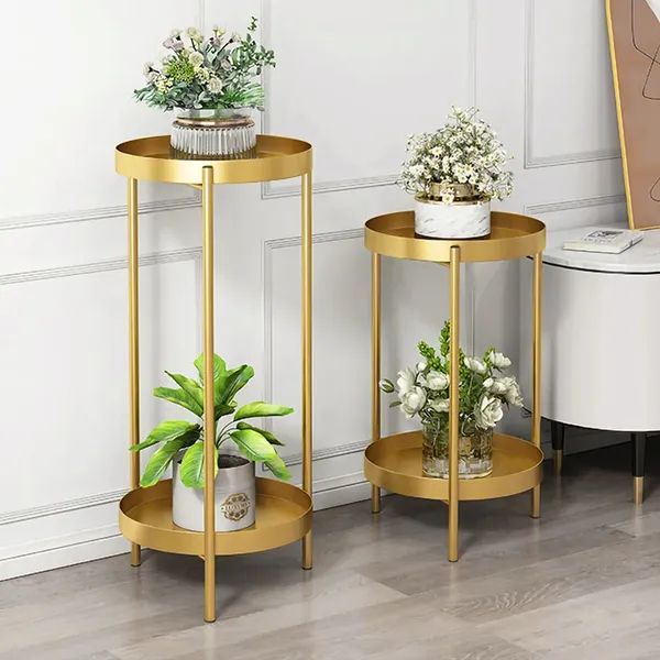 Round Metal Plant Stand 2 Tiered Gold Plant Pot Stand For Indoor In  Large Homary Intended For Round Plant Stands (View 8 of 15)