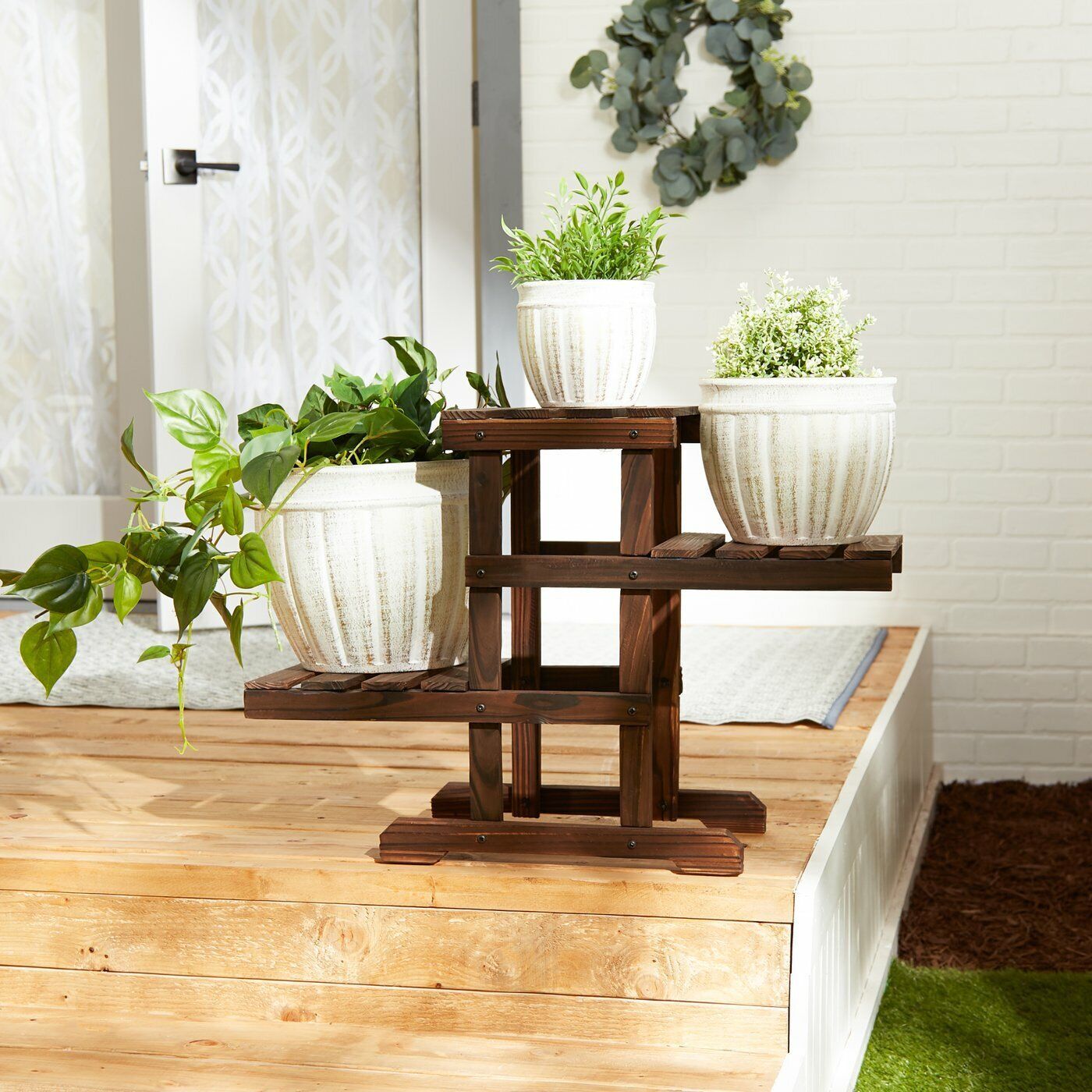 Rustic Farm House Style Indoor Outdoor Garden Planter Plant Stand With 3  Shelf | Ebay Within Rustic Plant Stands (View 12 of 15)