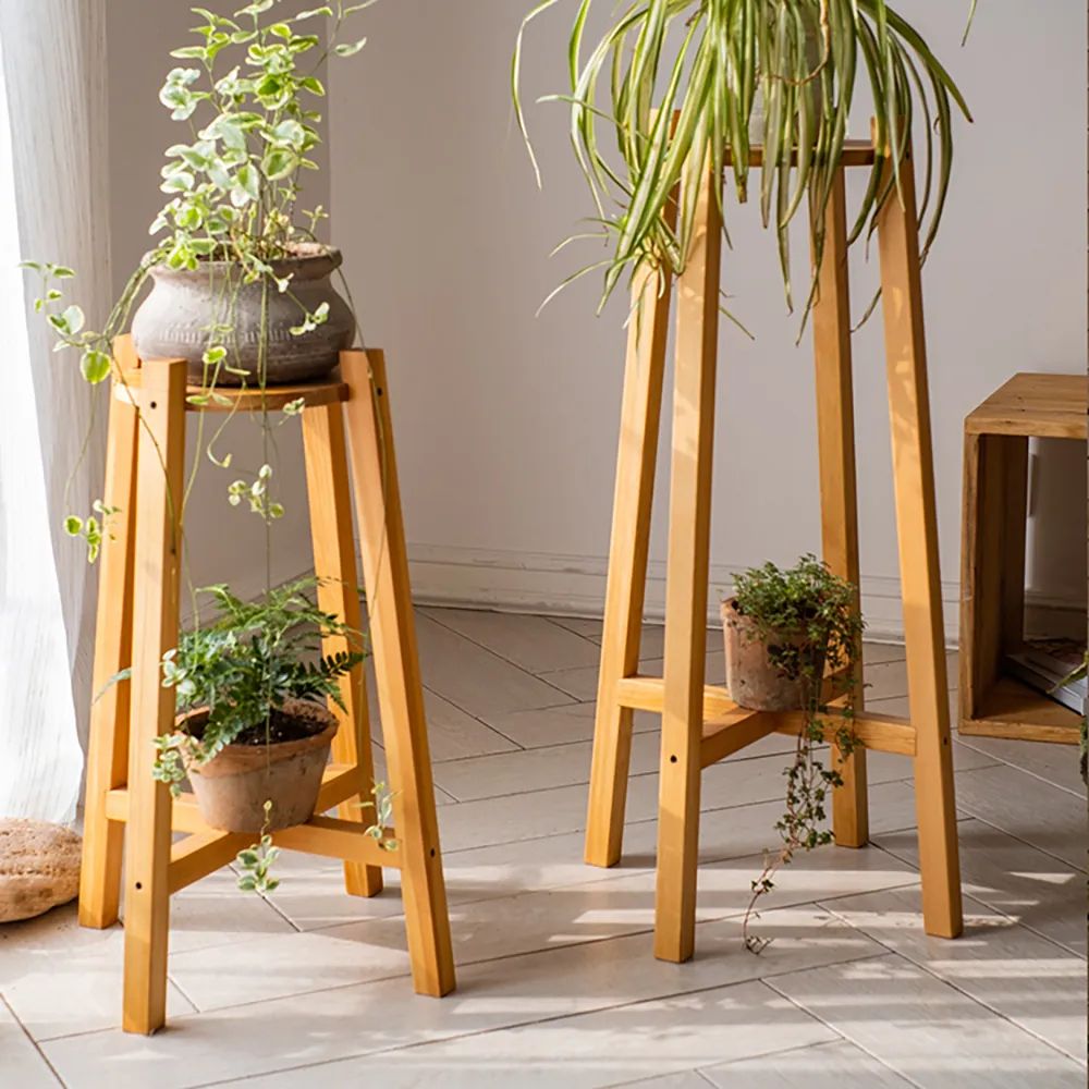 Rustic Wooden Plant Stand Set Of 2 For Indoor Homary In Rustic Plant Stands (View 7 of 15)