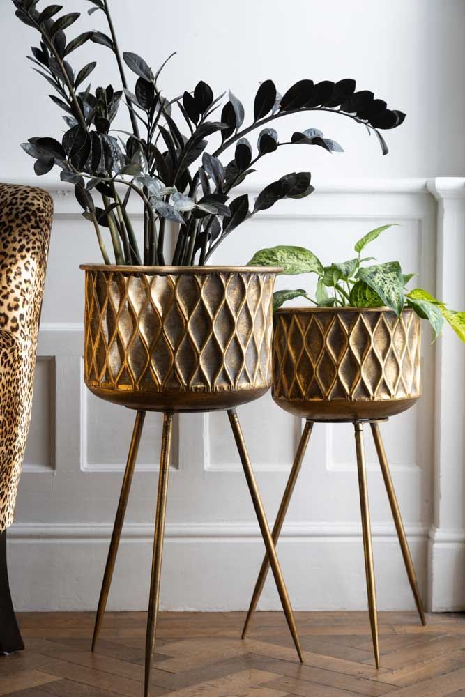 Set Of 2 Antique Brass Planters On Stand | Rockett St George With Regard To Brass Plant Stands (View 2 of 15)