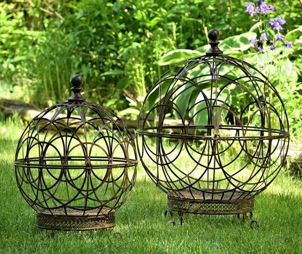 Set Of 2 Iron Globe Plant Stands With Antique Blue Finish In Globe Plant Stands (View 3 of 15)
