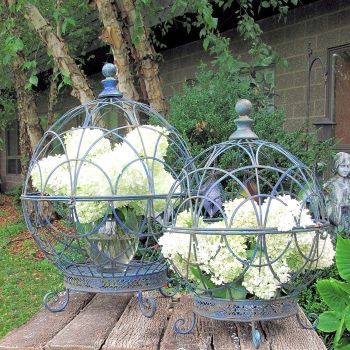 Set Of 2 Iron Globe Plant Stands With Antique Blue Finish In Globe Plant Stands (View 1 of 15)
