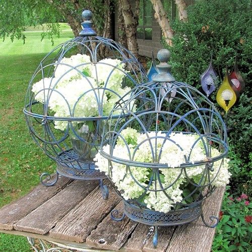 Set Of 2 Iron Globe Plant Stands With Antique Blue Finish Intended For Globe Plant Stands (View 6 of 15)