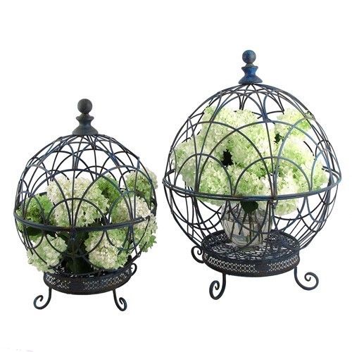 Set Of 2 Iron Globe Plant Stands With Antique Blue Finish With Globe Plant Stands (View 8 of 15)