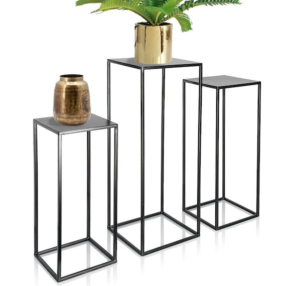 Set Of 3 Metal Pedestal Plant Stand Nesting Display End – Etsy With Square Plant Stands (View 2 of 15)