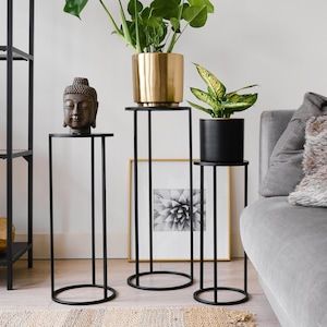 Set Of 3 Metal Plant Stand Nesting Display End Table Round – Etsy With Black Plant Stands (View 11 of 15)