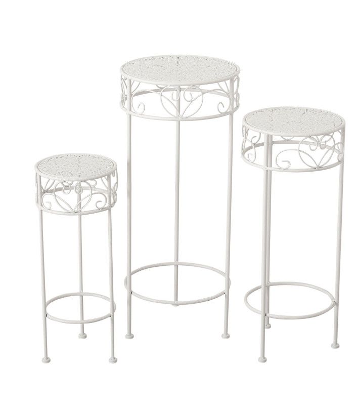 Set Of 3 Plant Pot Stands White Metal In White Plant Stands (View 4 of 15)