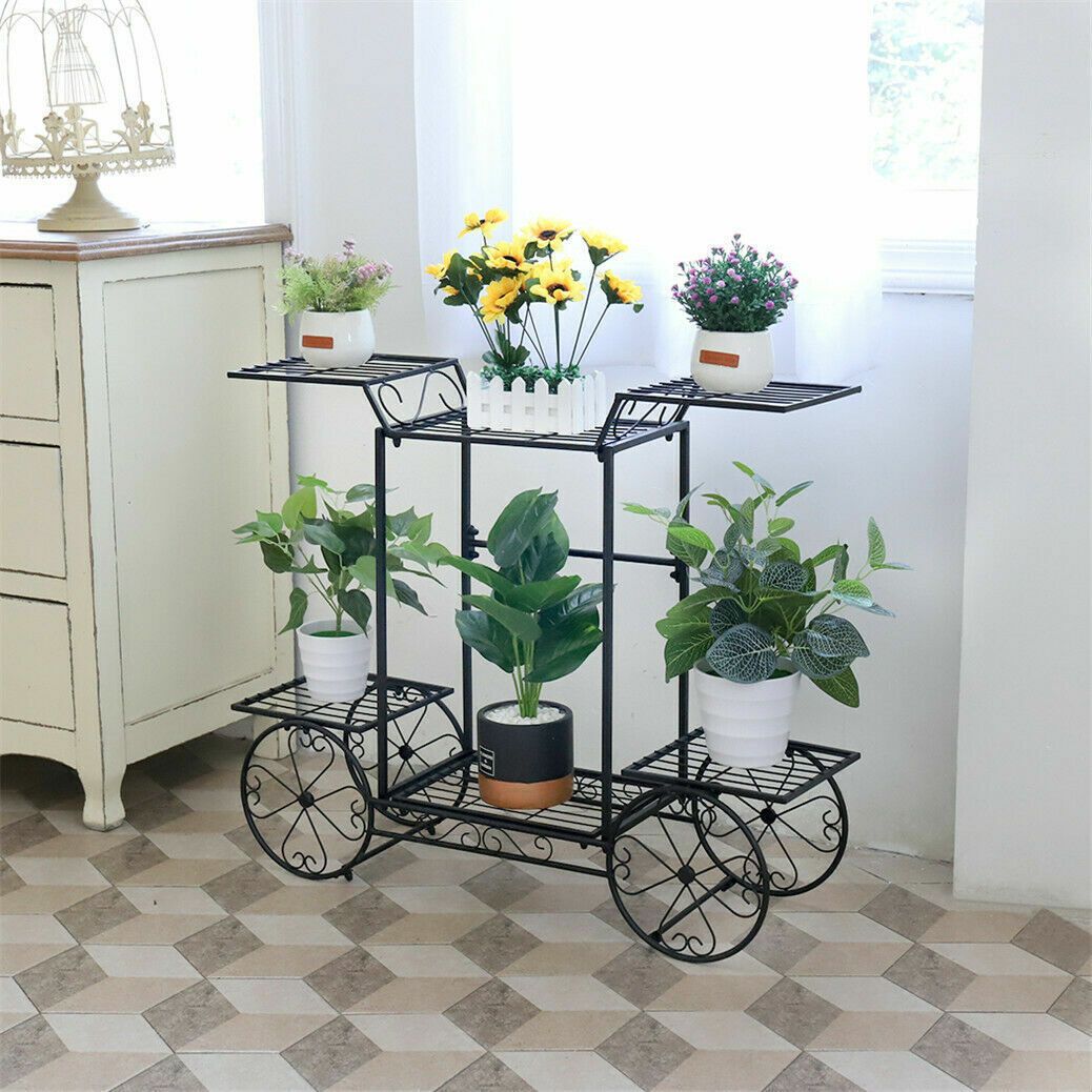 Solid Metal Iron Plant Stands 6 Tiers Flower Pot Display Shelf Rack 4 Wheel  Base | Ebay In Iron Base Plant Stands (View 11 of 15)