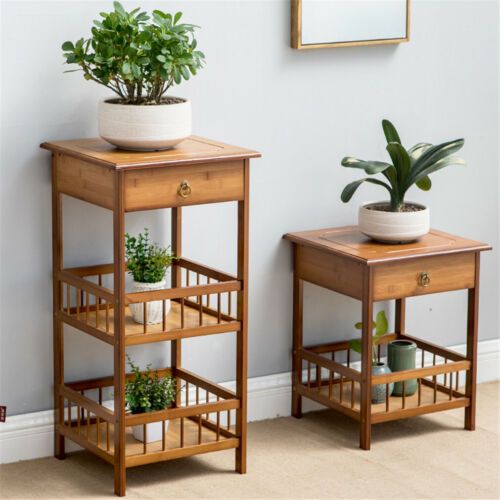 Telephone Table Plant Stand Bedside End Table Hall Lamp Wood Unit Side  Drawer | Ebay Throughout Plant Stands With Side Table (View 5 of 15)