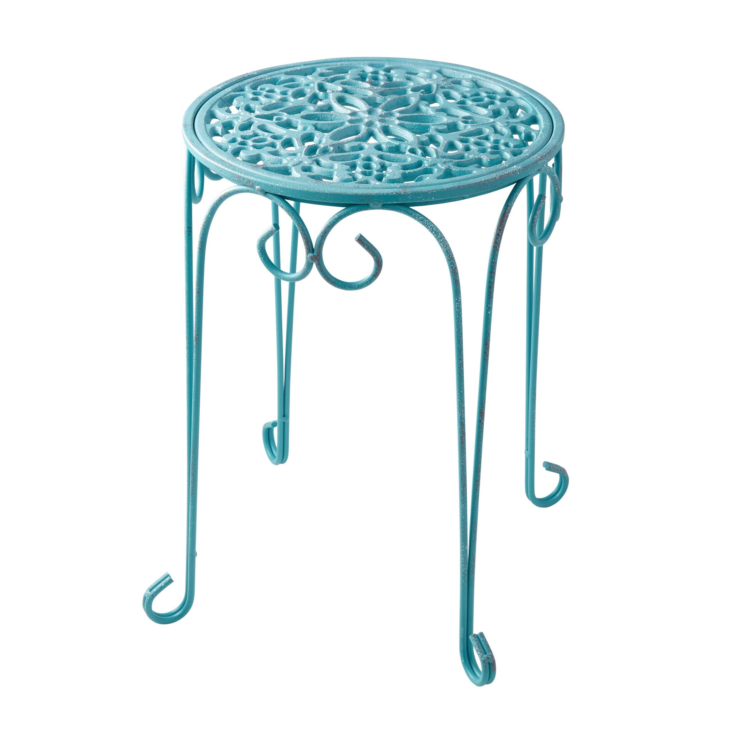 The Pioneer Woman 16" Cast Iron Plant Stand Teal Color With Distressed  Finish – Walmart Intended For 16 Inch Plant Stands (View 6 of 15)