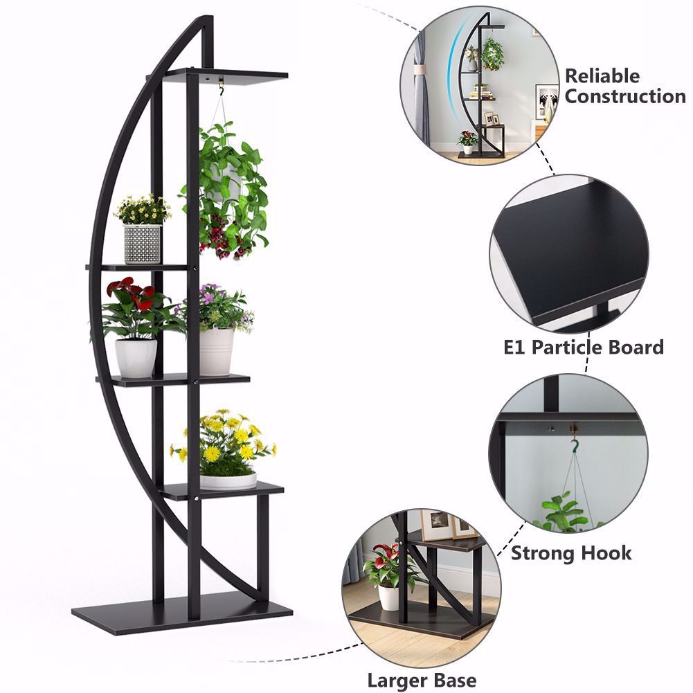 Tribesigns 63" X 20" X 12" 5 Tier Black Wood Plant Stand (2 Pack) –  Walmart With Regard To Particle Board Plant Stands (View 11 of 15)