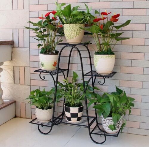 Usa 6tiers Metal Plant Stand Flower Pot Display Holder Shelf Home Garden  Balcony | Ebay Throughout Red Plant Stands (View 13 of 15)