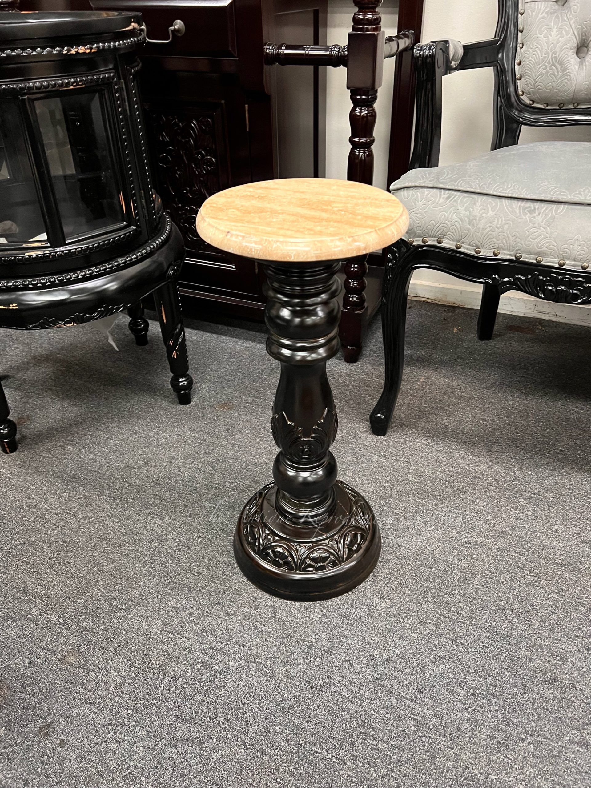 Victorian Art Deco Plant Stand Black With Marble Top – Antique Reproduction  Shop For Black Marble Plant Stands (View 1 of 15)