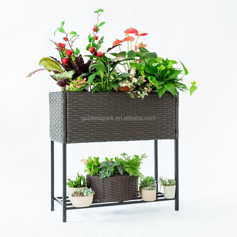 Wicker Plant Stand Indoor Outdoor Raised Rectangular Planter Box,elevated Flower  Pot Stand Holder With Shelf,black Metal Frame – Buy Planter Box,flower Pot, Plant Product On Alibaba In Plant Stands With Flower Box (View 15 of 15)