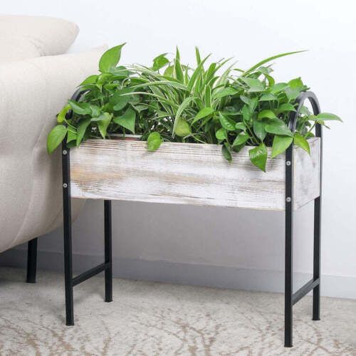 Wood & Black Metal Framed Indoor, Outdoor Raised Garden Planter Box  Plant Stand | Ebay With Plant Stands With Flower Box (View 6 of 15)