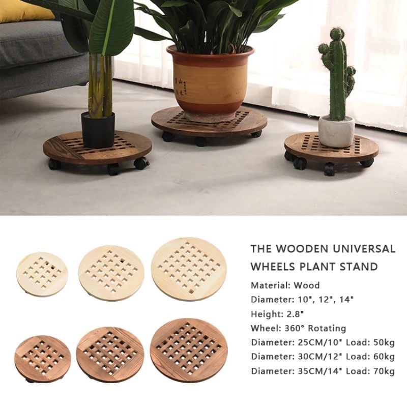 Wooden Round Planter Caddies 10/12/14 Inch Universal Wheels Plant Stand  Flower Pot Rack With Wheels Indoor Outdoor Decoration|pot Trays| –  Aliexpress Pertaining To 14 Inch Plant Stands (View 9 of 15)