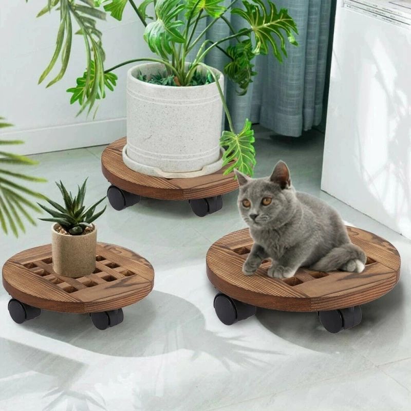 Wooden Round Planter Caddies 14 Inch Universal Wheels Plant Stand Flower Pot  Rack With Wheels Indoor Outdoor Decoration|pot Trays| – Aliexpress In 14 Inch Plant Stands (View 5 of 15)